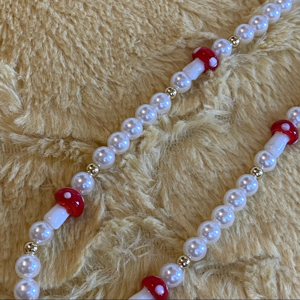 Mushroom Bead Pearl Necklace 🤍🍄🤍
